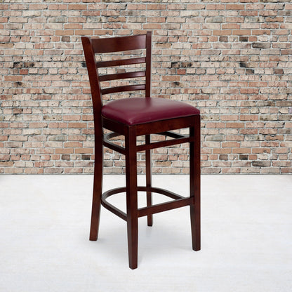 Flash Furniture XU-DGW0005BARLAD-MAH-BURV-GG Ladder Back Mahogany Wood Restaurant Barstool - Burgundy Vinyl Seat (Burgundy Vinyl Seat/Mahogany Wood Frame) - View 2