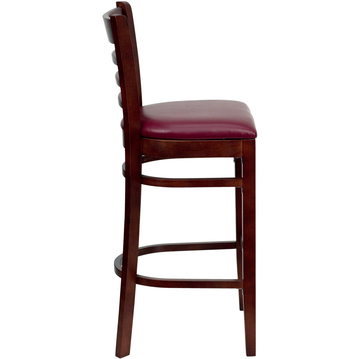 Flash Furniture XU-DGW0005BARLAD-MAH-BURV-GG Ladder Back Mahogany Wood Restaurant Barstool - Burgundy Vinyl Seat (Burgundy Vinyl Seat/Mahogany Wood Frame) - View 4