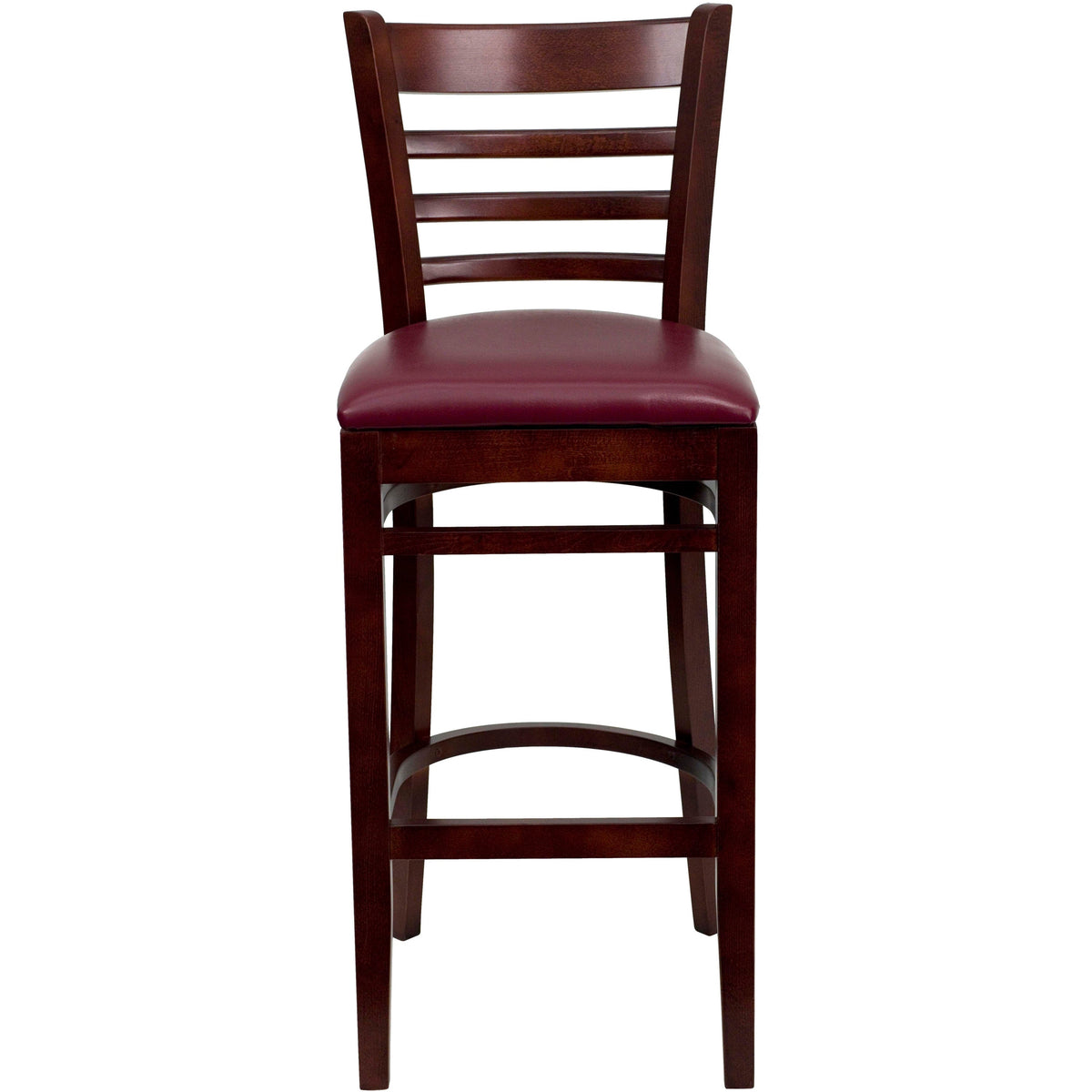 Flash Furniture XU-DGW0005BARLAD-MAH-BURV-GG Ladder Back Mahogany Wood Restaurant Barstool - Burgundy Vinyl Seat (Burgundy Vinyl Seat/Mahogany Wood Frame) - View 5