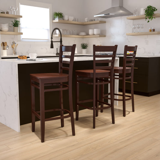 Flash Furniture XU-DGW0005BARLAD-MAH-GG Ladder Back Mahogany Wood Restaurant Barstool (Mahogany Wood Seat/Mahogany Wood Frame) - View 2