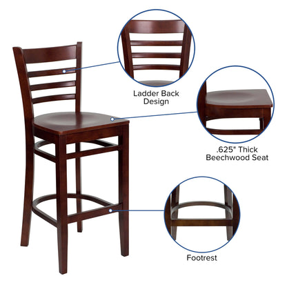 Flash Furniture XU-DGW0005BARLAD-MAH-GG Ladder Back Mahogany Wood Restaurant Barstool (Mahogany Wood Seat/Mahogany Wood Frame) - View 3