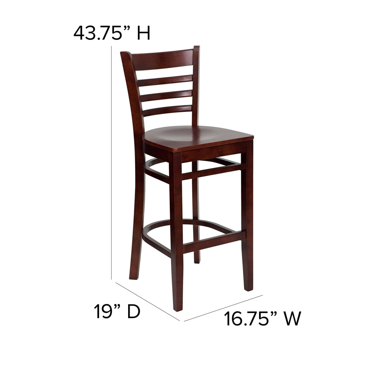 Flash Furniture XU-DGW0005BARLAD-MAH-GG Ladder Back Mahogany Wood Restaurant Barstool (Mahogany Wood Seat/Mahogany Wood Frame) - View 4