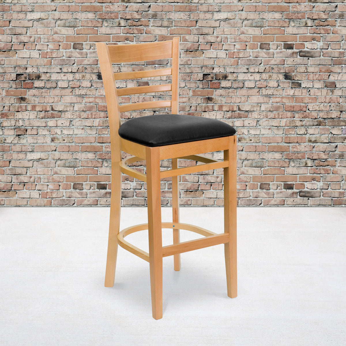 Flash Furniture XU-DGW0005BARLAD-NAT-BLKV-GG Ladder Back Natural Wood Restaurant Barstool - Black Vinyl Seat (Black Vinyl Seat/Natural Wood Frame) - View 2