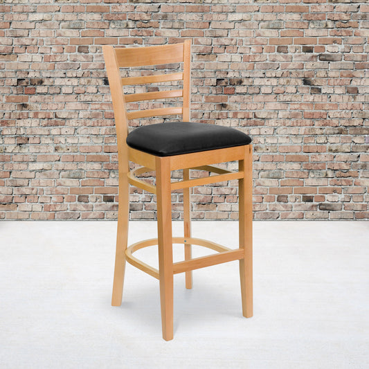 Flash Furniture XU-DGW0005BARLAD-NAT-BLKV-GG Ladder Back Natural Wood Restaurant Barstool - Black Vinyl Seat (Black Vinyl Seat/Natural Wood Frame) - View 2