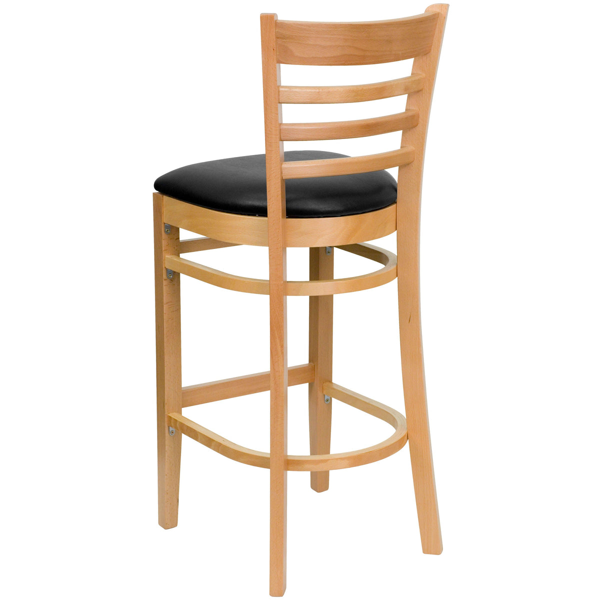 Flash Furniture XU-DGW0005BARLAD-NAT-BLKV-GG Ladder Back Natural Wood Restaurant Barstool - Black Vinyl Seat (Black Vinyl Seat/Natural Wood Frame) - View 3
