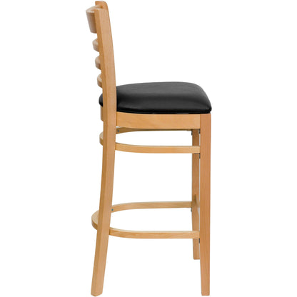 Flash Furniture XU-DGW0005BARLAD-NAT-BLKV-GG Ladder Back Natural Wood Restaurant Barstool - Black Vinyl Seat (Black Vinyl Seat/Natural Wood Frame) - View 4
