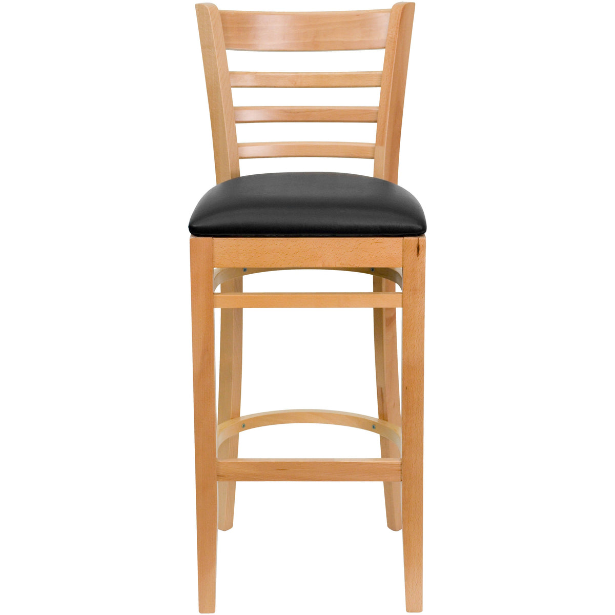 Flash Furniture XU-DGW0005BARLAD-NAT-BLKV-GG Ladder Back Natural Wood Restaurant Barstool - Black Vinyl Seat (Black Vinyl Seat/Natural Wood Frame) - View 5