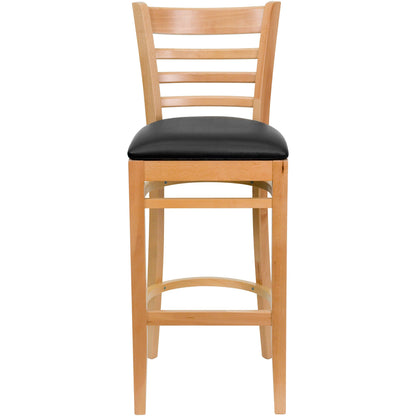 Flash Furniture XU-DGW0005BARLAD-NAT-BLKV-GG Ladder Back Natural Wood Restaurant Barstool - Black Vinyl Seat (Black Vinyl Seat/Natural Wood Frame) - View 5