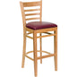 Flash Furniture XU-DGW0005BARLAD-NAT-BURV-GG Ladder Back Natural Wood Restaurant Barstool - Burgundy Vinyl Seat (Burgundy Vinyl Seat/Natural Wood Frame) - Main view