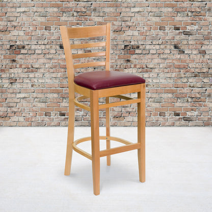 Flash Furniture XU-DGW0005BARLAD-NAT-BURV-GG Ladder Back Natural Wood Restaurant Barstool - Burgundy Vinyl Seat (Burgundy Vinyl Seat/Natural Wood Frame) - View 2