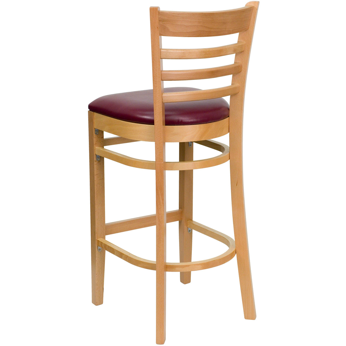 Flash Furniture XU-DGW0005BARLAD-NAT-BURV-GG Ladder Back Natural Wood Restaurant Barstool - Burgundy Vinyl Seat (Burgundy Vinyl Seat/Natural Wood Frame) - View 3