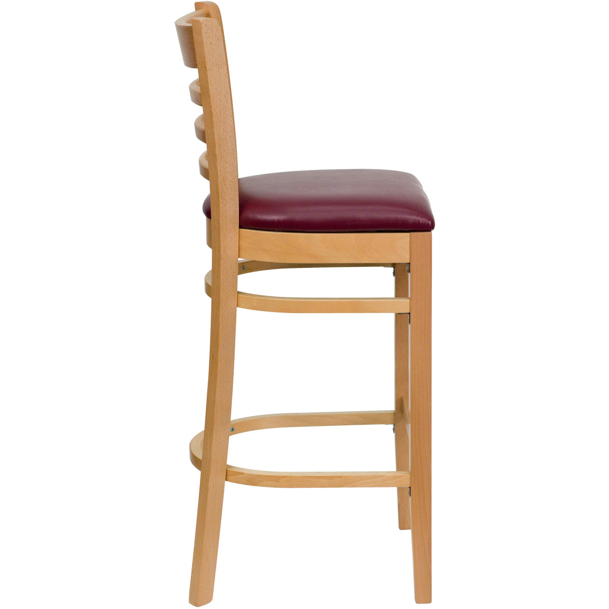 Flash Furniture XU-DGW0005BARLAD-NAT-BURV-GG Ladder Back Natural Wood Restaurant Barstool - Burgundy Vinyl Seat (Burgundy Vinyl Seat/Natural Wood Frame) - View 4