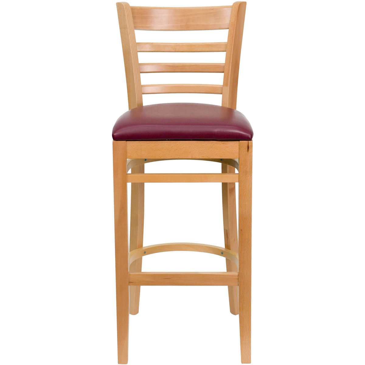 Flash Furniture XU-DGW0005BARLAD-NAT-BURV-GG Ladder Back Natural Wood Restaurant Barstool - Burgundy Vinyl Seat (Burgundy Vinyl Seat/Natural Wood Frame) - View 5