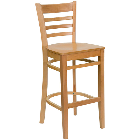 Flash Furniture XU-DGW0005BARLAD-NAT-GG Ladder Back Natural Wood Restaurant Barstool (Natural Wood Seat/Natural Wood Frame) - Main view