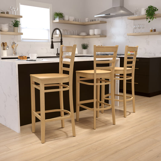 Flash Furniture XU-DGW0005BARLAD-NAT-GG Ladder Back Natural Wood Restaurant Barstool (Natural Wood Seat/Natural Wood Frame) - View 2