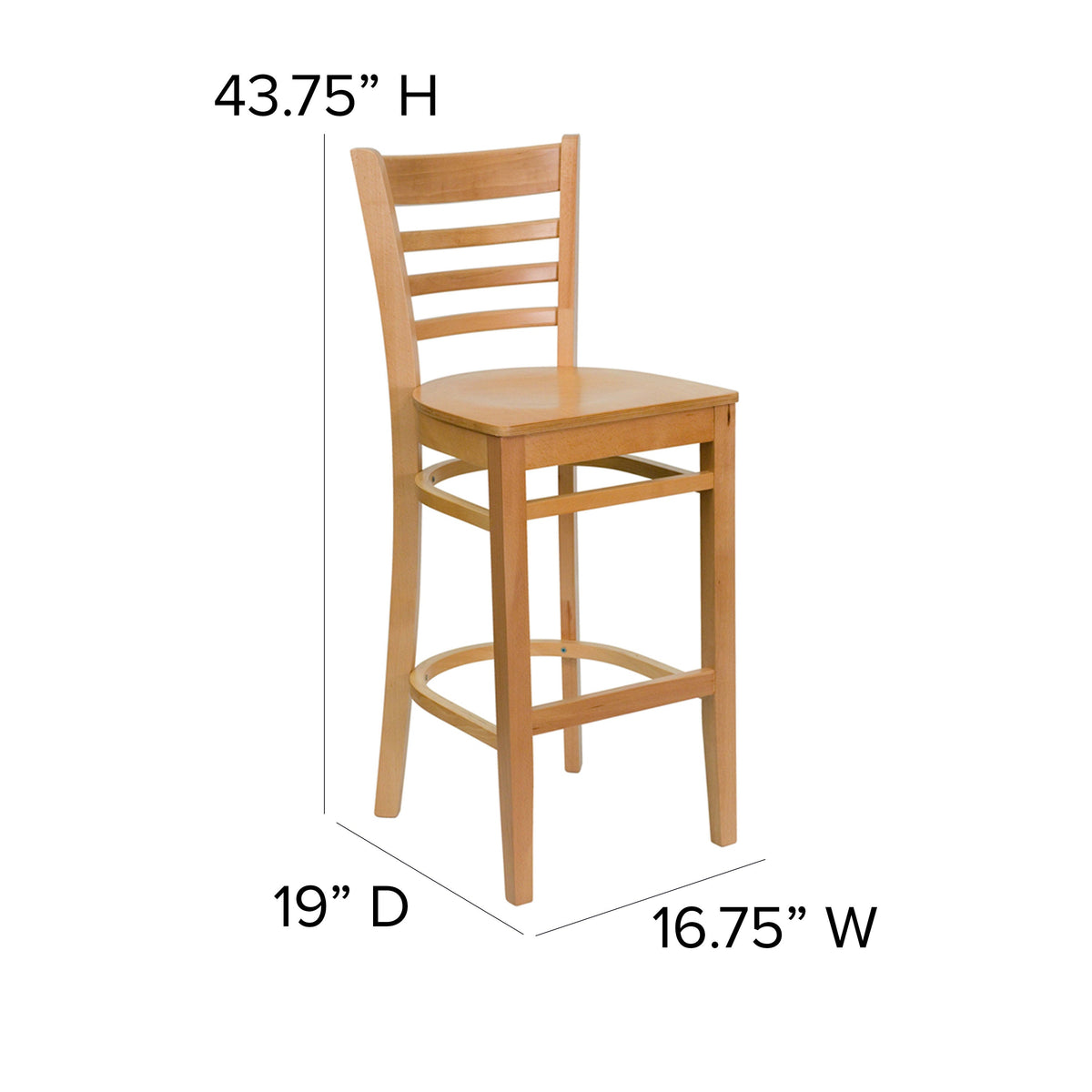 Flash Furniture XU-DGW0005BARLAD-NAT-GG Ladder Back Natural Wood Restaurant Barstool (Natural Wood Seat/Natural Wood Frame) - View 4