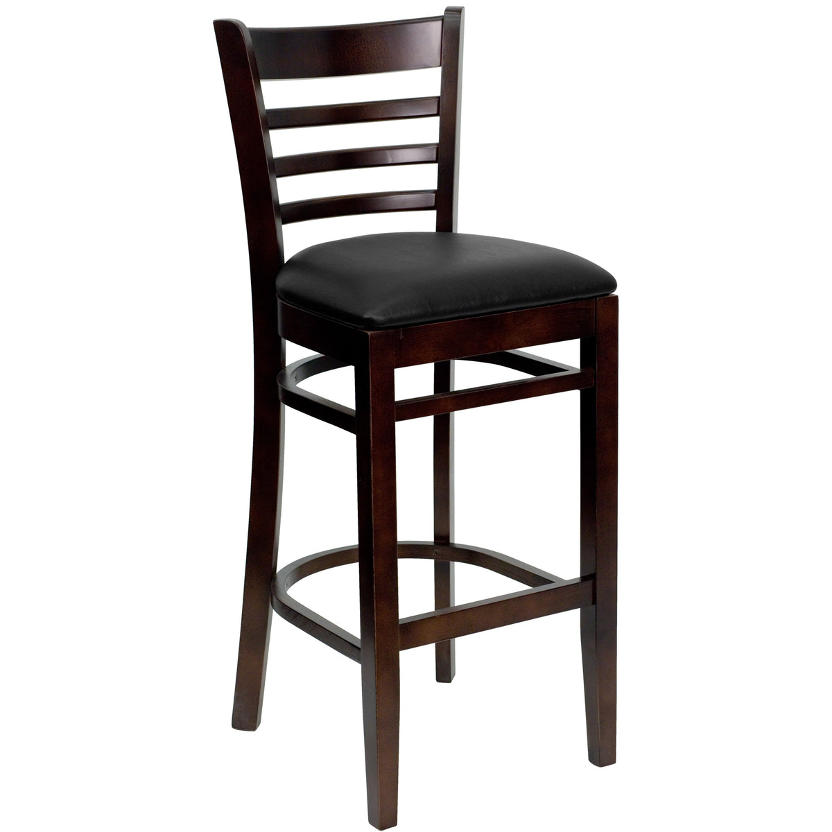 Flash Furniture XU-DGW0005BARLAD-WAL-BLKV-GG Ladder Back Walnut Wood Restaurant Barstool - Black Vinyl Seat (Black Vinyl Seat/Walnut Wood Frame) - Main view
