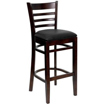 Flash Furniture XU-DGW0005BARLAD-WAL-BLKV-GG Ladder Back Walnut Wood Restaurant Barstool - Black Vinyl Seat (Black Vinyl Seat/Walnut Wood Frame) - Main view