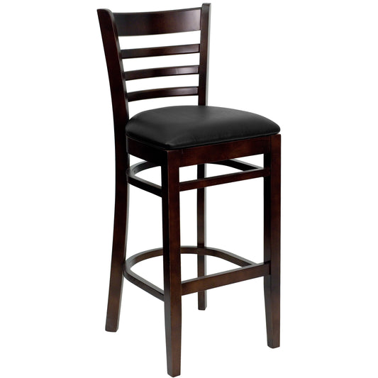 Flash Furniture XU-DGW0005BARLAD-WAL-BLKV-GG Ladder Back Walnut Wood Restaurant Barstool - Black Vinyl Seat (Black Vinyl Seat/Walnut Wood Frame) - Main view