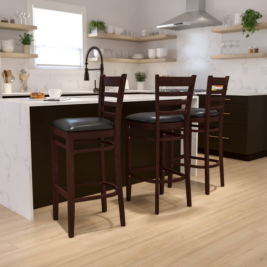 Flash Furniture XU-DGW0005BARLAD-WAL-BLKV-GG Ladder Back Walnut Wood Restaurant Barstool - Black Vinyl Seat (Black Vinyl Seat/Walnut Wood Frame) - View 2