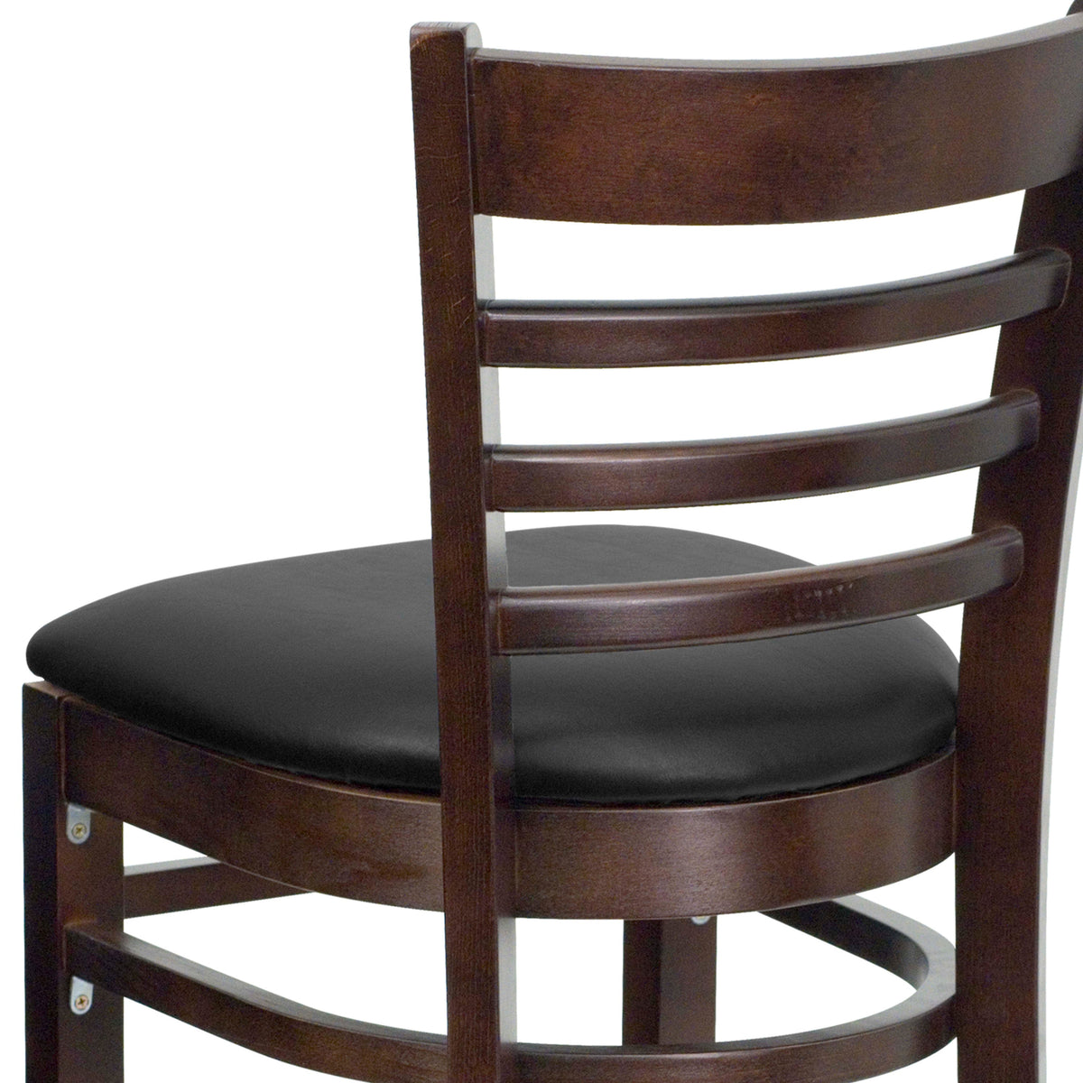 Flash Furniture XU-DGW0005BARLAD-WAL-BLKV-GG Ladder Back Walnut Wood Restaurant Barstool - Black Vinyl Seat (Black Vinyl Seat/Walnut Wood Frame) - View 6