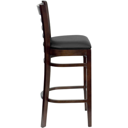 Flash Furniture XU-DGW0005BARLAD-WAL-BLKV-GG Ladder Back Walnut Wood Restaurant Barstool - Black Vinyl Seat (Black Vinyl Seat/Walnut Wood Frame) - View 7