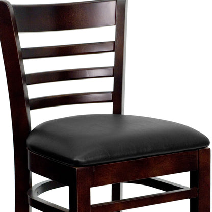 Flash Furniture XU-DGW0005BARLAD-WAL-BLKV-GG Ladder Back Walnut Wood Restaurant Barstool - Black Vinyl Seat (Black Vinyl Seat/Walnut Wood Frame) - View 9