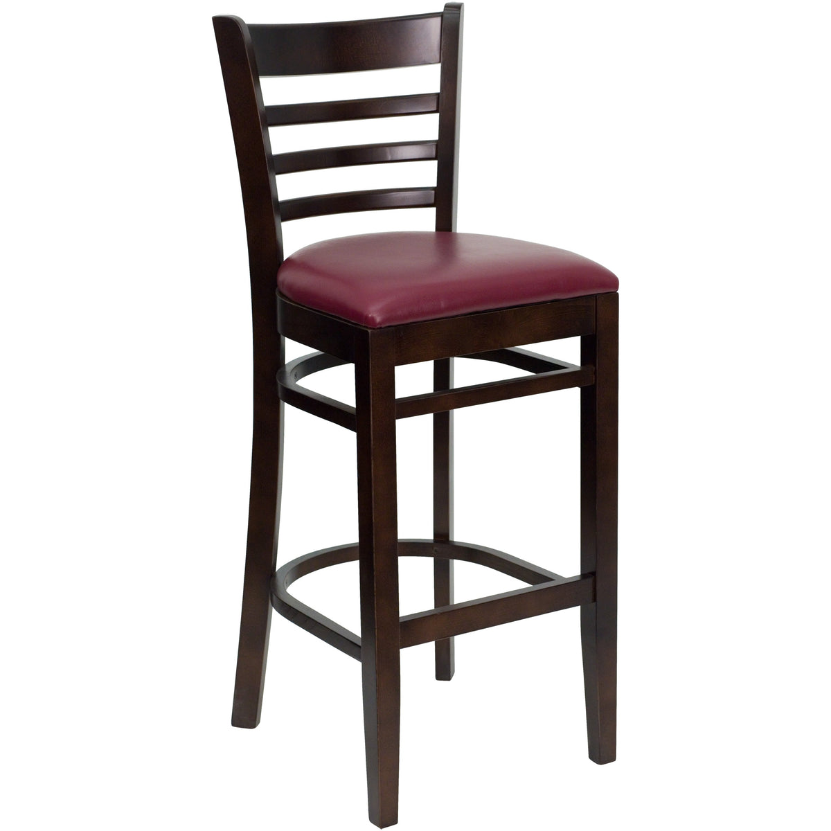 Flash Furniture XU-DGW0005BARLAD-WAL-BURV-GG Ladder Back Walnut Wood Restaurant Barstool - Burgundy Vinyl Seat (Burgundy Vinyl Seat/Walnut Wood Frame) - Main view