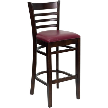 Flash Furniture XU-DGW0005BARLAD-WAL-BURV-GG Ladder Back Walnut Wood Restaurant Barstool - Burgundy Vinyl Seat (Burgundy Vinyl Seat/Walnut Wood Frame) - Main view