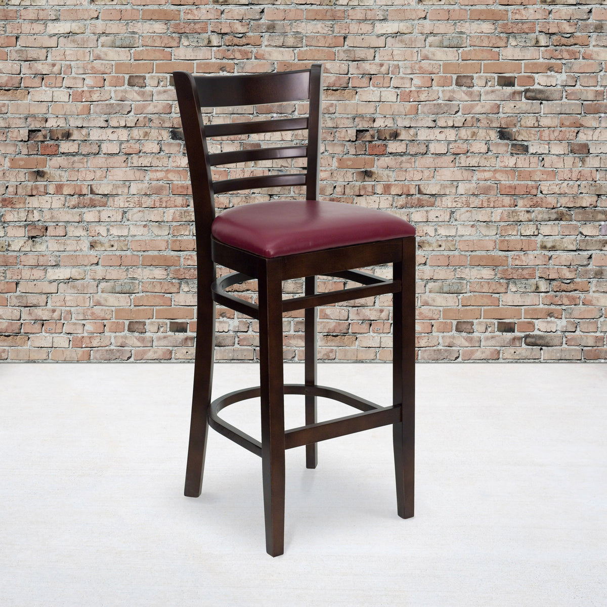 Flash Furniture XU-DGW0005BARLAD-WAL-BURV-GG Ladder Back Walnut Wood Restaurant Barstool - Burgundy Vinyl Seat (Burgundy Vinyl Seat/Walnut Wood Frame) - View 2