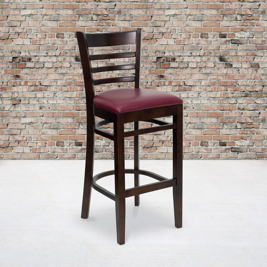 Flash Furniture XU-DGW0005BARLAD-WAL-BURV-GG Ladder Back Walnut Wood Restaurant Barstool - Burgundy Vinyl Seat (Burgundy Vinyl Seat/Walnut Wood Frame) - View 2