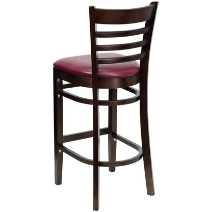 Flash Furniture XU-DGW0005BARLAD-WAL-BURV-GG Ladder Back Walnut Wood Restaurant Barstool - Burgundy Vinyl Seat (Burgundy Vinyl Seat/Walnut Wood Frame) - View 3