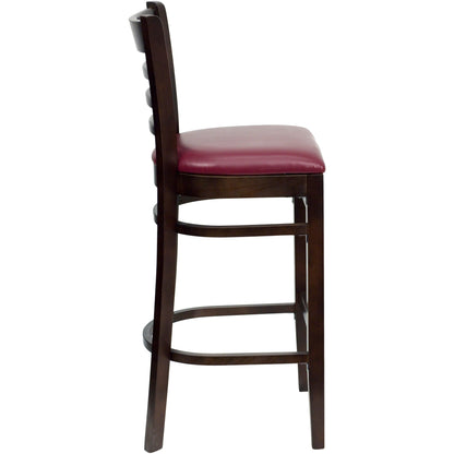 Flash Furniture XU-DGW0005BARLAD-WAL-BURV-GG Ladder Back Walnut Wood Restaurant Barstool - Burgundy Vinyl Seat (Burgundy Vinyl Seat/Walnut Wood Frame) - View 4