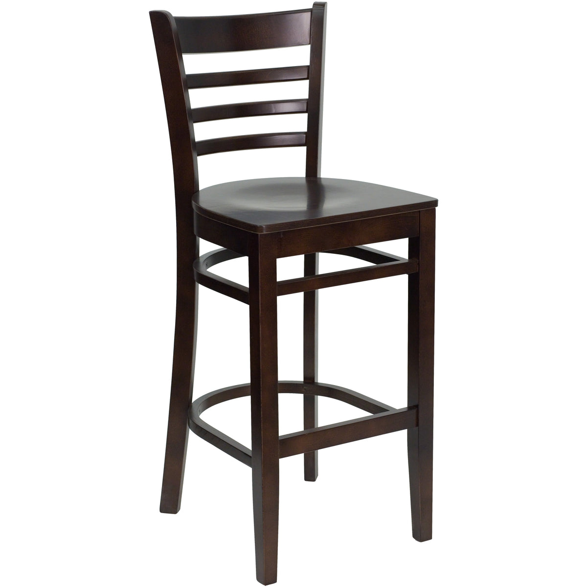 Flash Furniture XU-DGW0005BARLAD-WAL-GG Ladder Back Walnut Wood Restaurant Barstool (Walnut Wood Seat/Walnut Wood Frame) - Main view