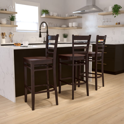 Flash Furniture XU-DGW0005BARLAD-WAL-GG Ladder Back Walnut Wood Restaurant Barstool (Walnut Wood Seat/Walnut Wood Frame) - View 2