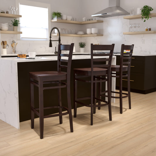 Flash Furniture XU-DGW0005BARLAD-WAL-GG Ladder Back Walnut Wood Restaurant Barstool (Walnut Wood Seat/Walnut Wood Frame) - View 2