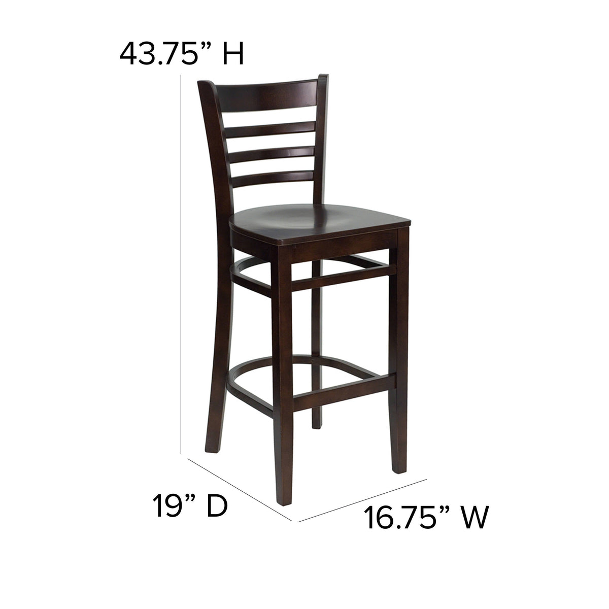 Flash Furniture XU-DGW0005BARLAD-WAL-GG Ladder Back Walnut Wood Restaurant Barstool (Walnut Wood Seat/Walnut Wood Frame) - View 4