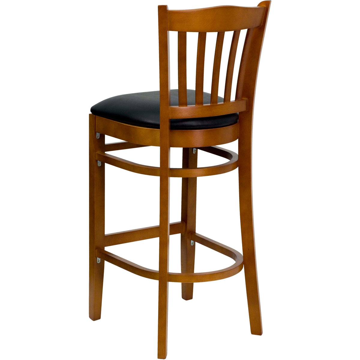 Flash Furniture XU-DGW0008BARVRT-CHY-BLKV-GG Vertical Slat Back Cherry Wood Restaurant Barstool - Black Vinyl Seat (Black Vinyl Seat/Cherry Wood Frame) - View 3