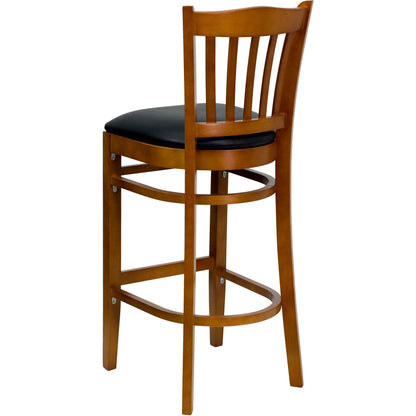 Flash Furniture XU-DGW0008BARVRT-CHY-BLKV-GG Vertical Slat Back Cherry Wood Restaurant Barstool - Black Vinyl Seat (Black Vinyl Seat/Cherry Wood Frame) - View 3
