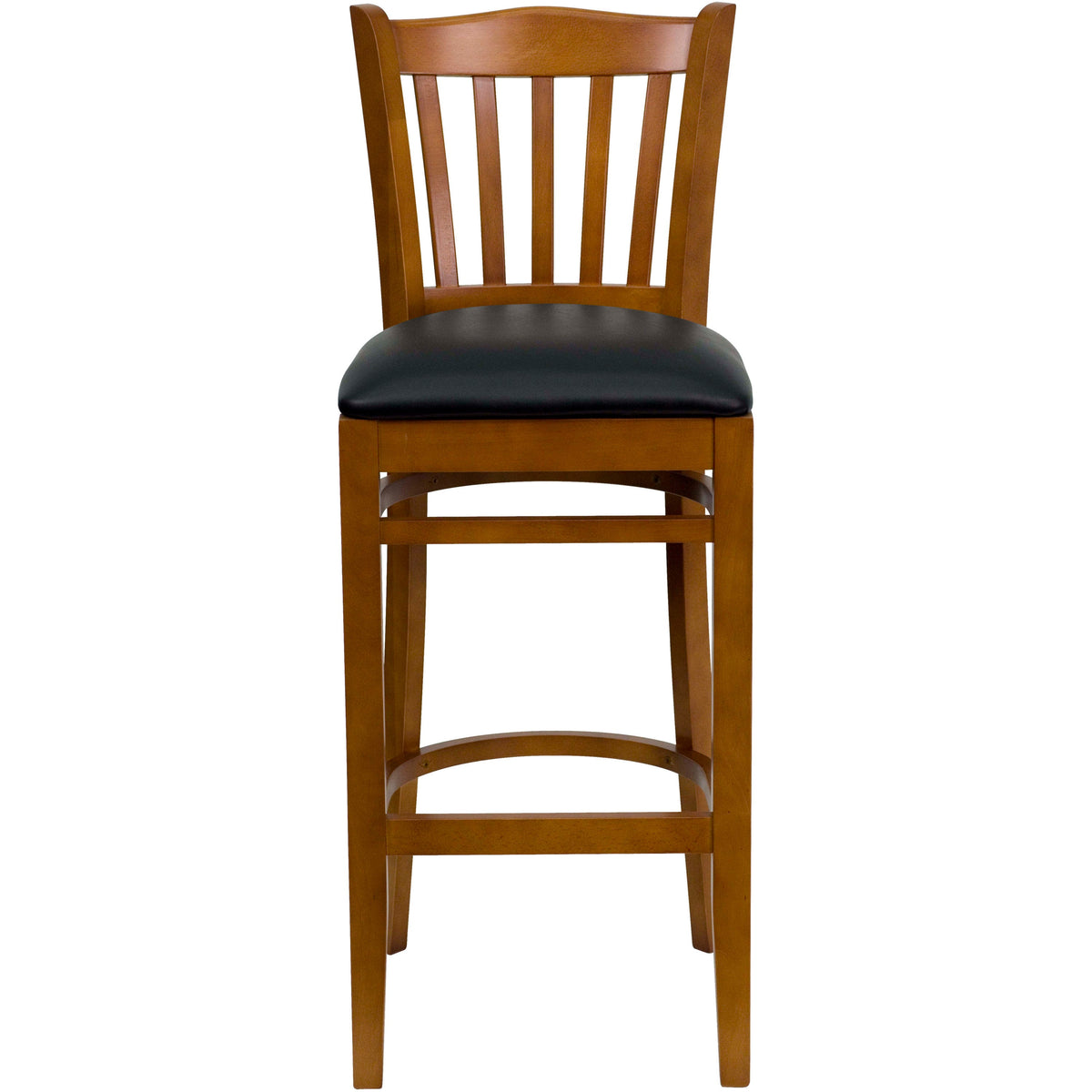 Flash Furniture XU-DGW0008BARVRT-CHY-BLKV-GG Vertical Slat Back Cherry Wood Restaurant Barstool - Black Vinyl Seat (Black Vinyl Seat/Cherry Wood Frame) - View 5