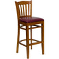Flash Furniture XU-DGW0008BARVRT-CHY-BURV-GG Vertical Slat Back Cherry Wood Restaurant Barstool - Burgundy Vinyl Seat (Burgundy Vinyl Seat/Cherry Wood Frame) - Main view