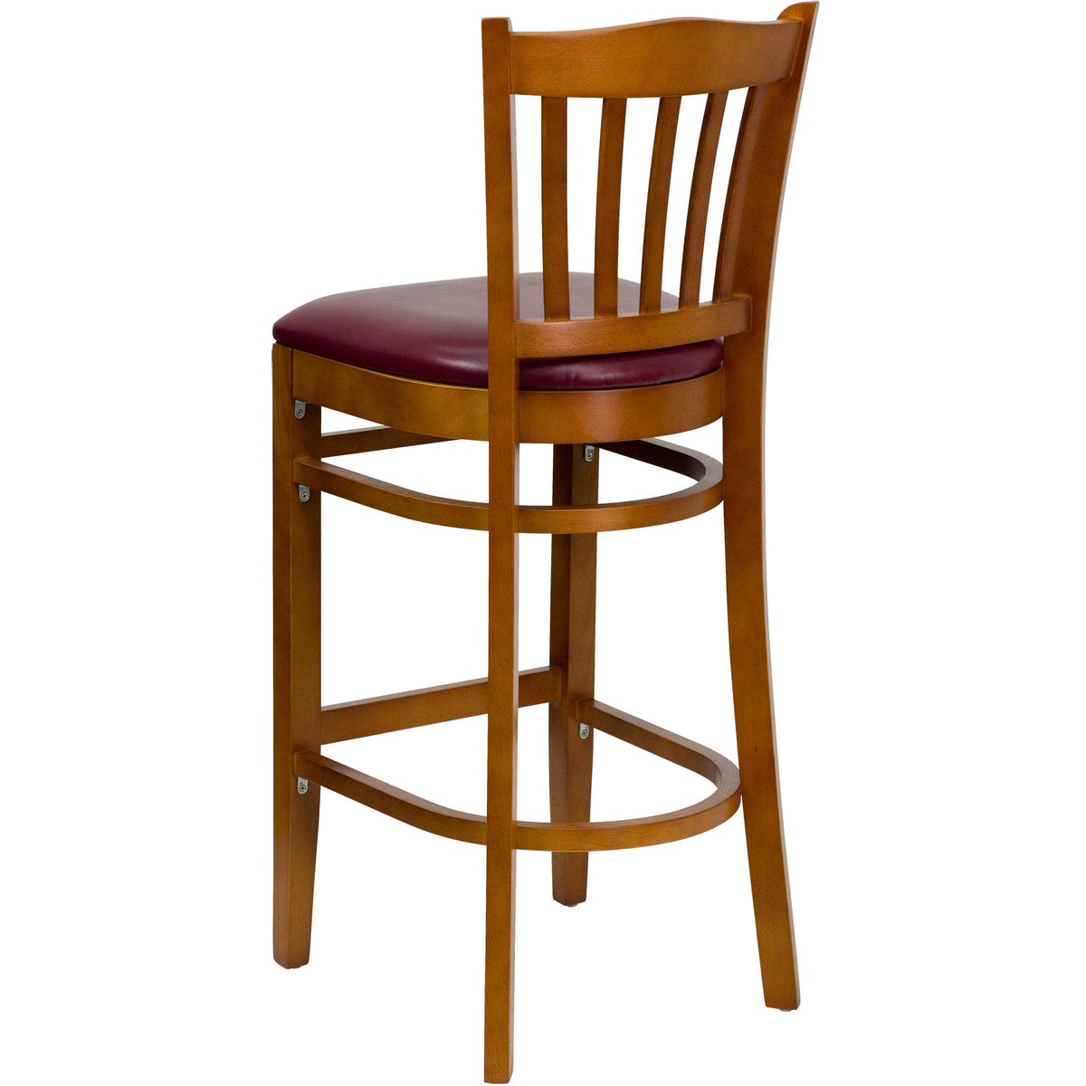 Flash Furniture XU-DGW0008BARVRT-CHY-BURV-GG Vertical Slat Back Cherry Wood Restaurant Barstool - Burgundy Vinyl Seat (Burgundy Vinyl Seat/Cherry Wood Frame) - View 3