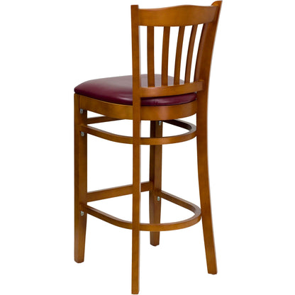 Flash Furniture XU-DGW0008BARVRT-CHY-BURV-GG Vertical Slat Back Cherry Wood Restaurant Barstool - Burgundy Vinyl Seat (Burgundy Vinyl Seat/Cherry Wood Frame) - View 3