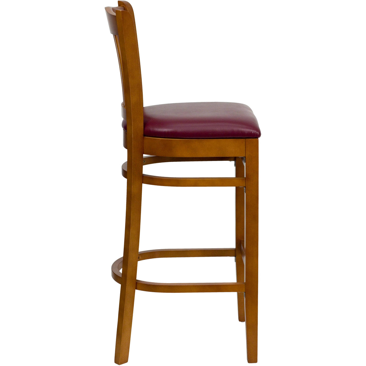 Flash Furniture XU-DGW0008BARVRT-CHY-BURV-GG Vertical Slat Back Cherry Wood Restaurant Barstool - Burgundy Vinyl Seat (Burgundy Vinyl Seat/Cherry Wood Frame) - View 4