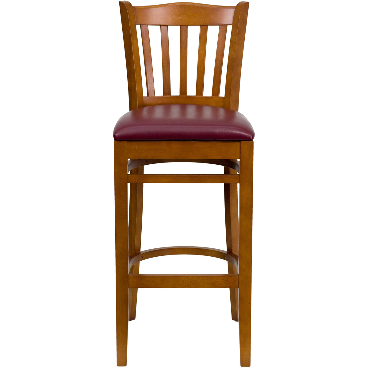 Flash Furniture XU-DGW0008BARVRT-CHY-BURV-GG Vertical Slat Back Cherry Wood Restaurant Barstool - Burgundy Vinyl Seat (Burgundy Vinyl Seat/Cherry Wood Frame) - View 5