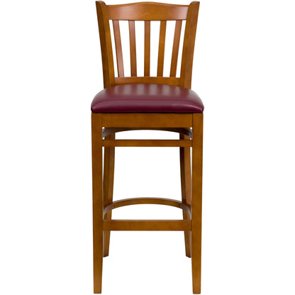 Flash Furniture XU-DGW0008BARVRT-CHY-BURV-GG Vertical Slat Back Cherry Wood Restaurant Barstool - Burgundy Vinyl Seat (Burgundy Vinyl Seat/Cherry Wood Frame) - View 5