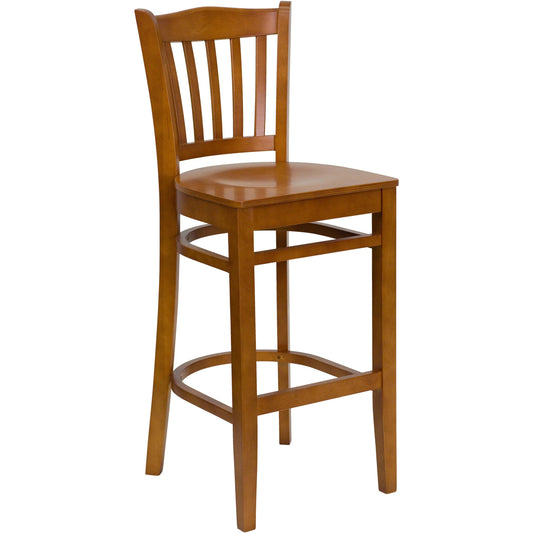 Flash Furniture XU-DGW0008BARVRT-CHY-GG Vertical Slat Back Cherry Wood Restaurant Barstool with Footrest (Cherry Wood Seat/Cherry Wood Frame) - Main view