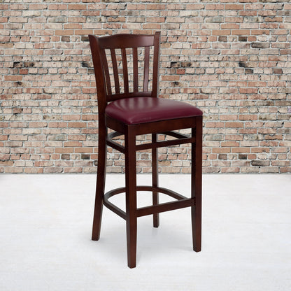 Flash Furniture XU-DGW0008BARVRT-MAH-BURV-GG Vertical Slat Back Mahogany Wood Restaurant Barstool - Burgundy Vinyl Seat (Burgundy Vinyl Seat/Mahogany Wood Frame) - View 2