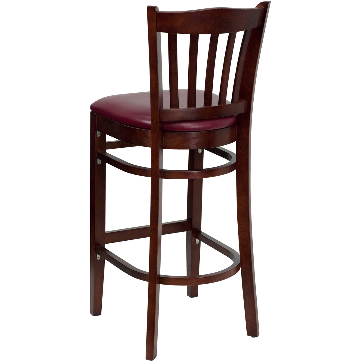 Flash Furniture XU-DGW0008BARVRT-MAH-BURV-GG Vertical Slat Back Mahogany Wood Restaurant Barstool - Burgundy Vinyl Seat (Burgundy Vinyl Seat/Mahogany Wood Frame) - View 3