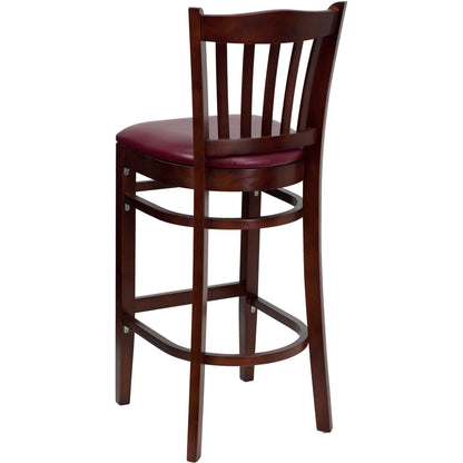 Flash Furniture XU-DGW0008BARVRT-MAH-BURV-GG Vertical Slat Back Mahogany Wood Restaurant Barstool - Burgundy Vinyl Seat (Burgundy Vinyl Seat/Mahogany Wood Frame) - View 3